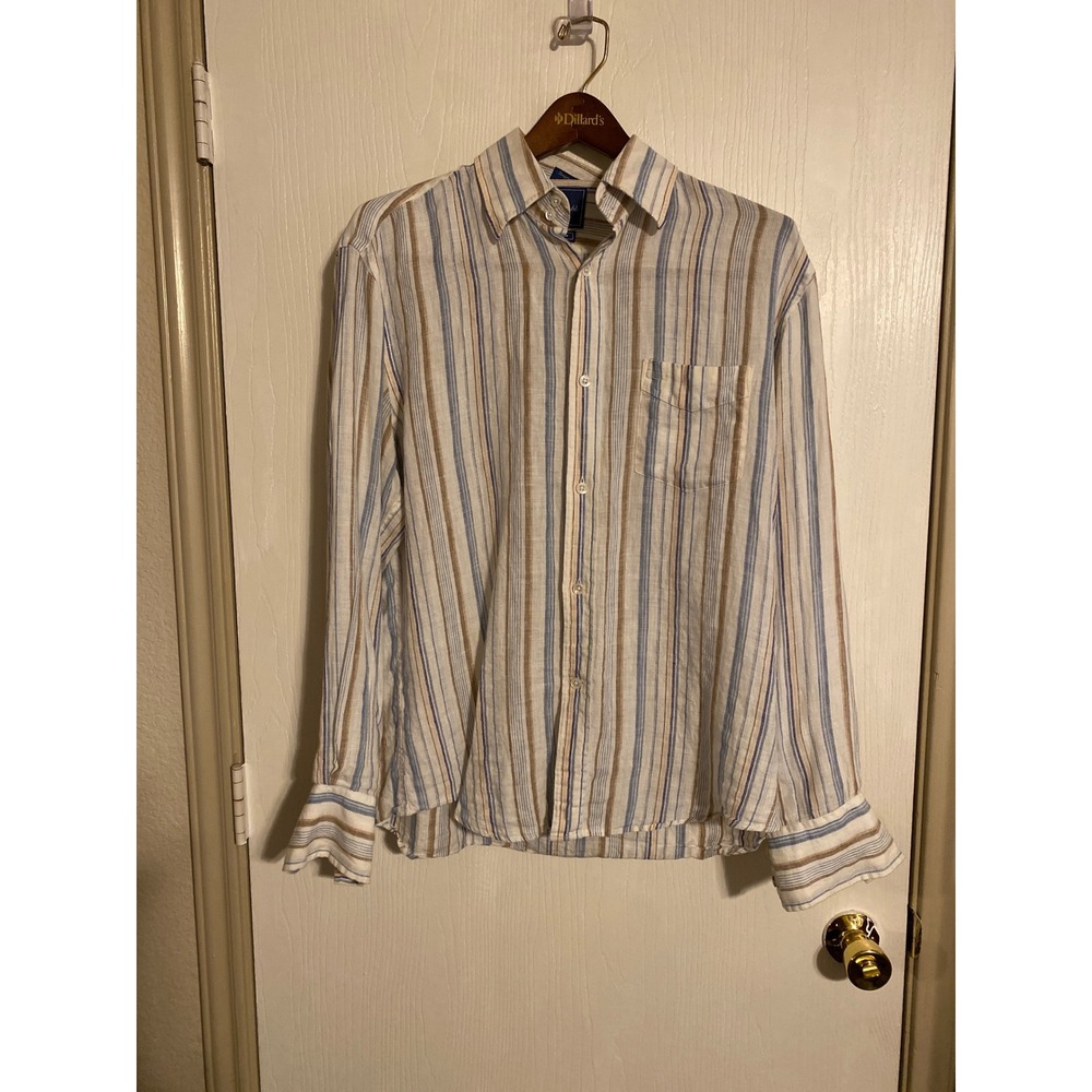 Faconnable Facoclub Mens S 100% Linen Striped Long Sleeve Button Down Shirt
0686